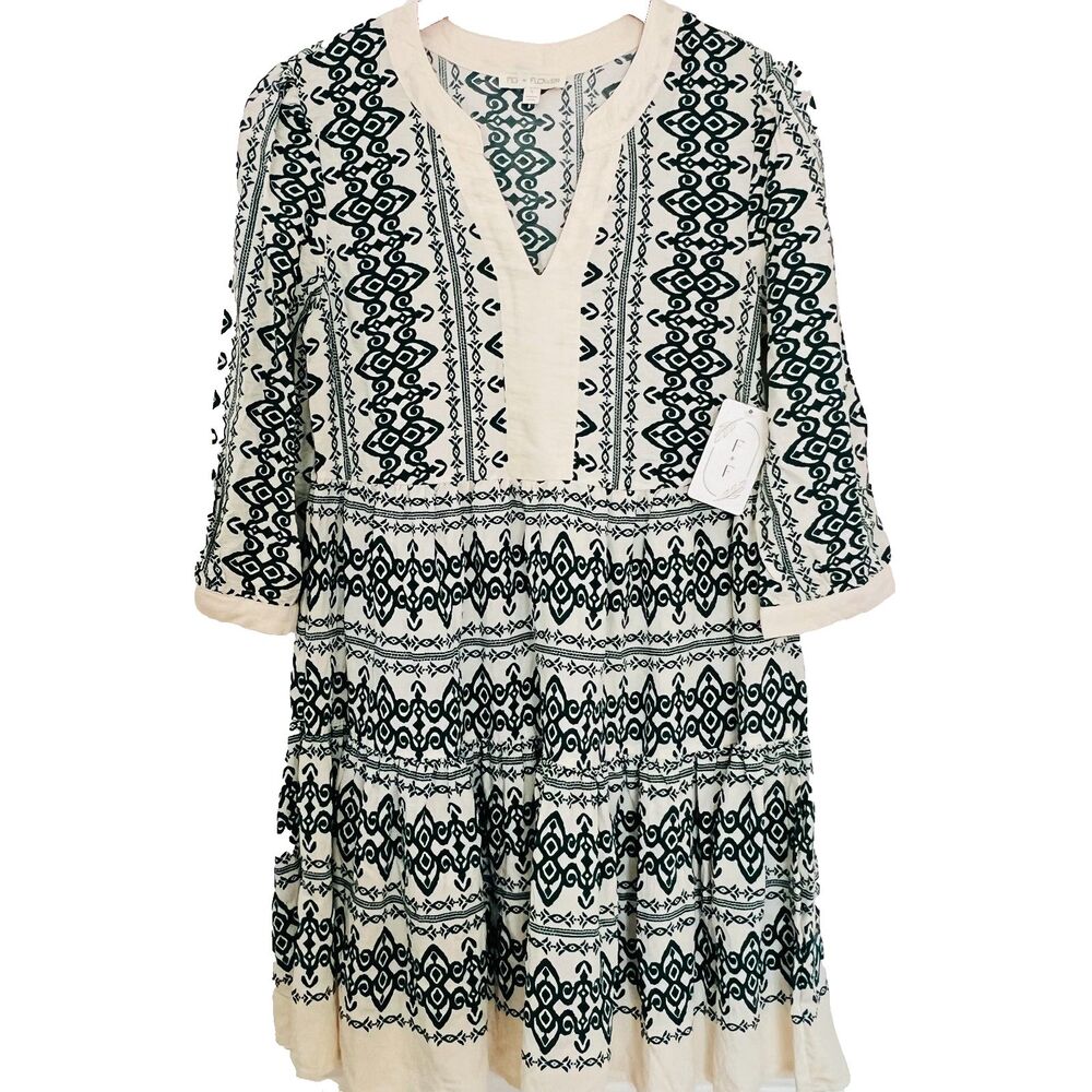 Anthropologie Fig And Flower Dress S Ivory Green Tiered Boho NWT